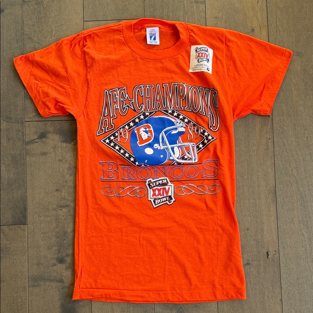 Vintage 1989 Denver Broncos AFC Champions Logo 7 NWT NFL Single Stitch Shirt